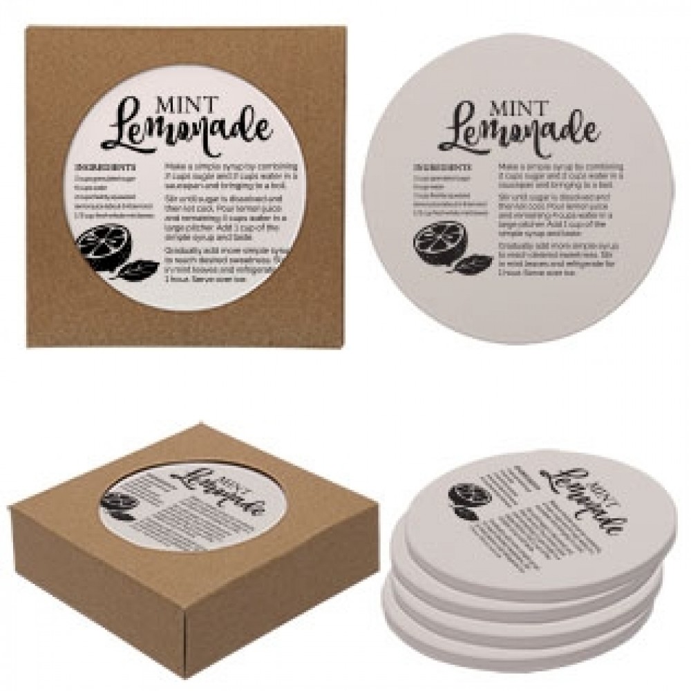 Logo Branded Round Absorbent Stone Coaster 4 Pack