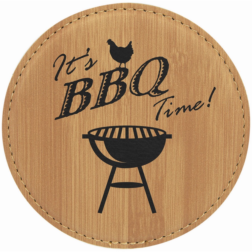 Custom Printed 4" Round Bamboo Laser engraved Leatherette Coaster Custom Printed 4" Round Bamboo Laser engraved Leatherette Coaster