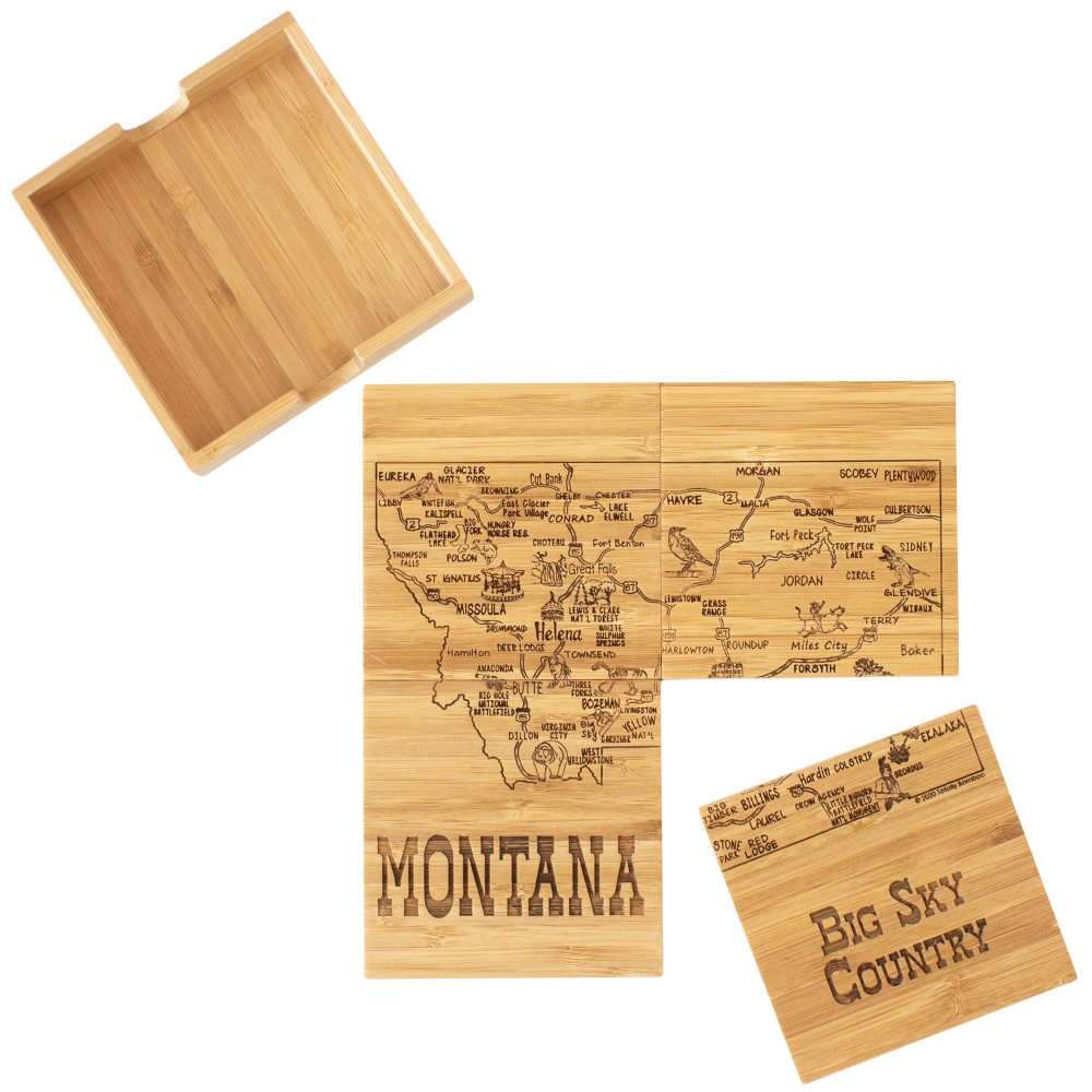 Montana Puzzle Coaster Set with Logo