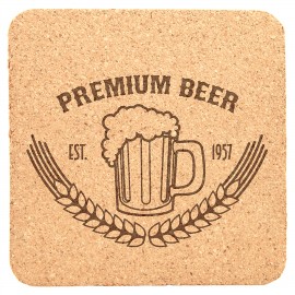 Promotional 4" Square Laserable Cork Coaster