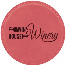 Leatherette Round Coaster (Pink) with Logo