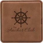 Leatherette Square Coaster (Dark Brown) with Logo