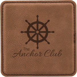 Leatherette Square Coaster (Dark Brown) with Logo