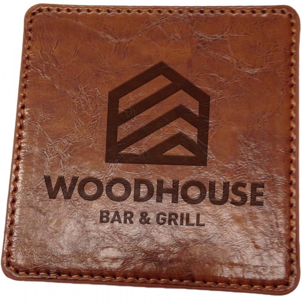 Watson Square PU Leather Coaster: Single with Logo