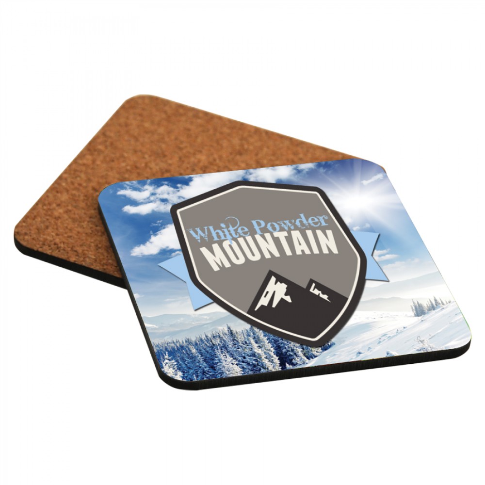 3.75" Square Wood Coaster with Cork with Logo