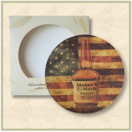 Round Absorbent Stone Coaster - Custom Printed - Packaged in Single Window Box - Full Bleed Print with Logo