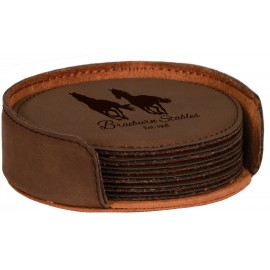 Logo Branded 4" - Premium Leatherette Coaster Set