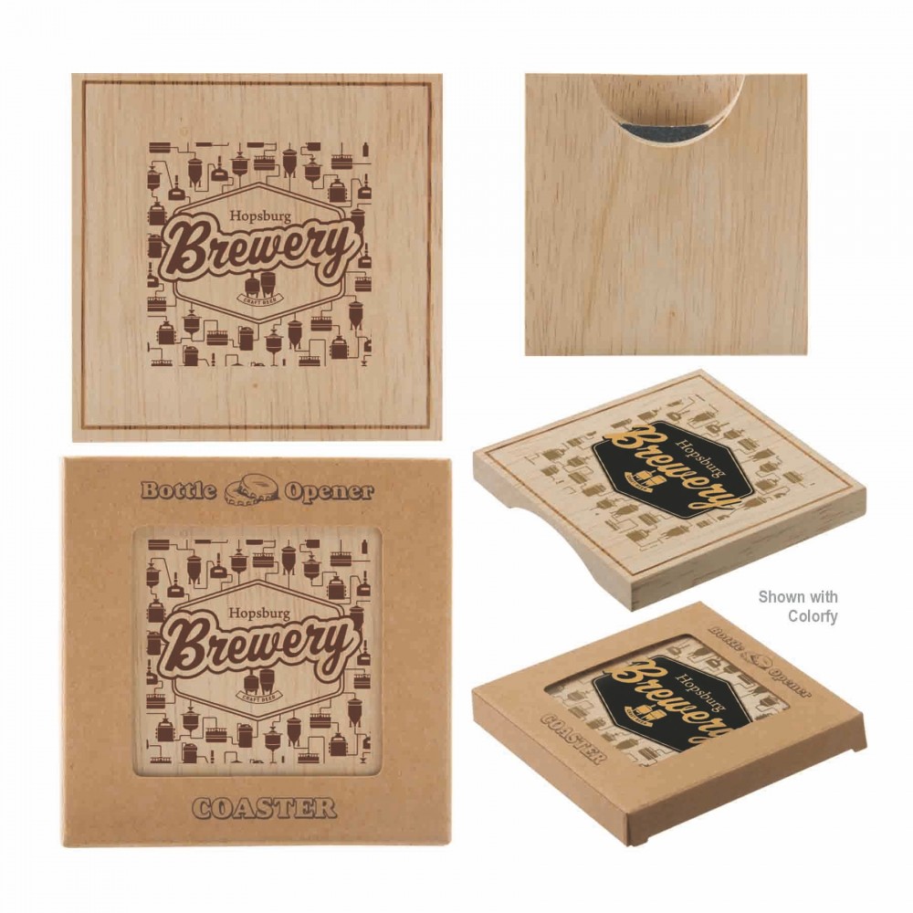 Promotional Wood Bottle Opener Coaster