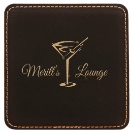 4" Square Black/Gold Laserable Leatherette Coaster with Logo