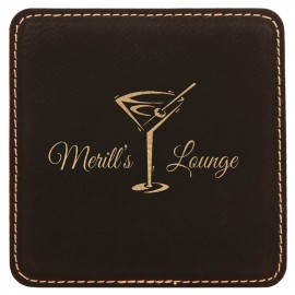 4" Square Black/Gold Laserable Leatherette Coaster with Logo  4" Square Black/Gold Laserable Leatherette Coaster with Logo