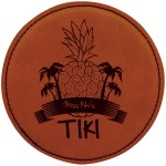 Round Coaster, Rawhide Faux Leather, 4" Dia with Logo