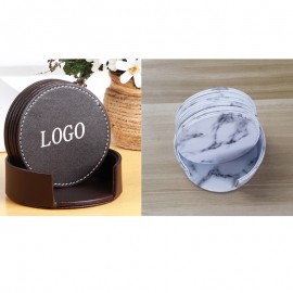 6 Piece Custom Round PU Cup Mat Set with Logo