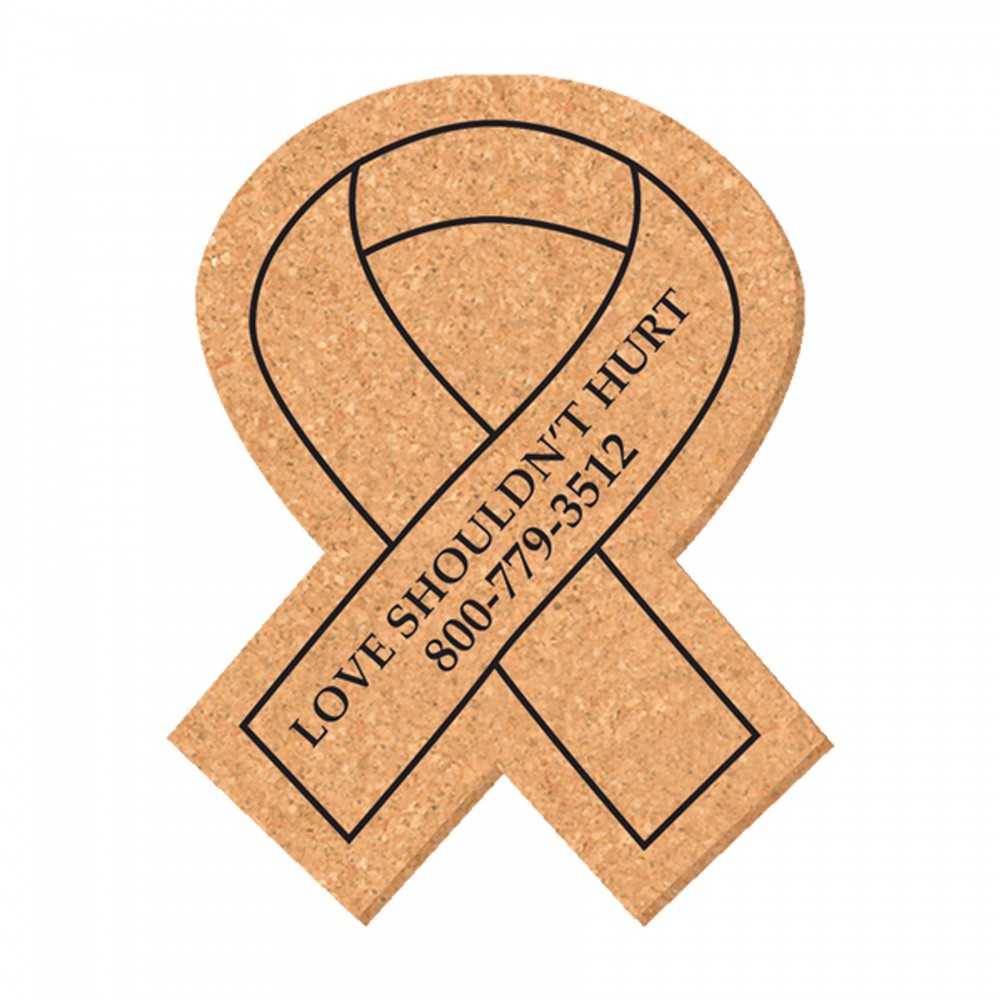 4 1/2" x 3 1/2" Awareness Ribbon Shape Solid Cork Coasters Logo Branded 4 1/2" x 3 1/2" Awareness Ribbon Shape Solid Cork Coasters Logo Branded