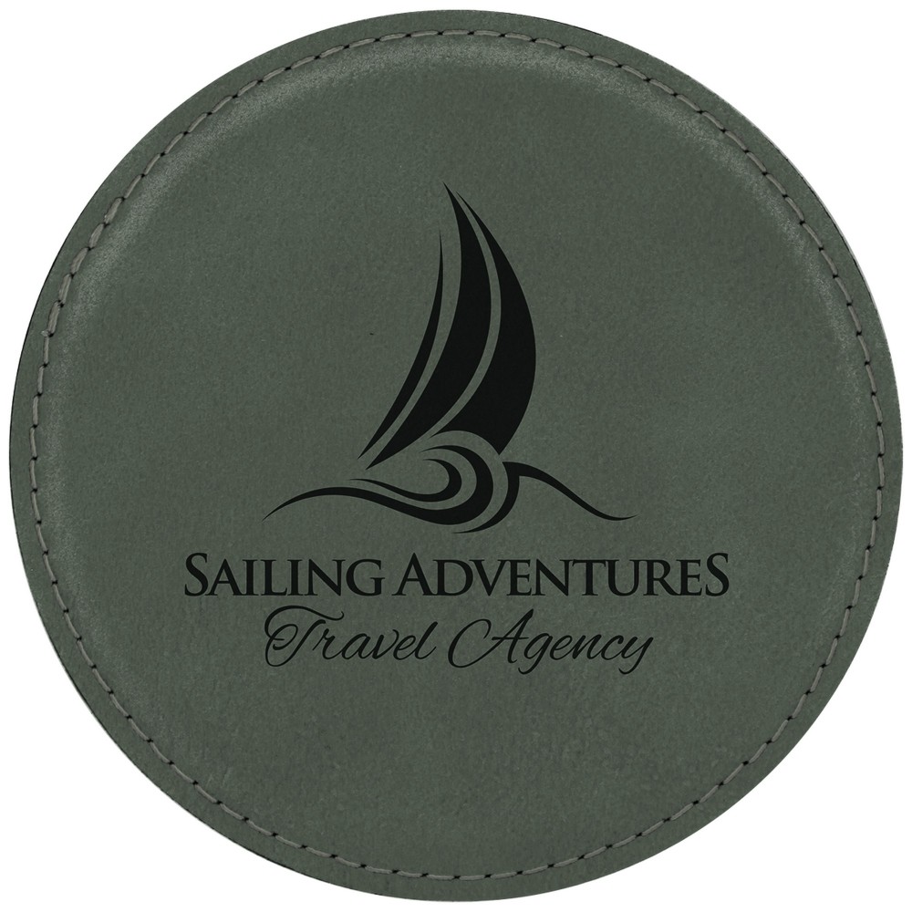 4" Round Gray Leatherette Coaster Custom Imprinted 4" Round Gray Leatherette Coaster Custom Imprinted
