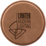 4" Round Dark Brown Laserable Leatherette Coaster with Logo