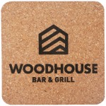 Customized Laser Engraved Recycled 3mm Square Cork Coaster - 1 Sided, Square