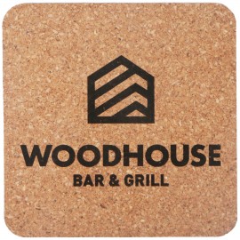 Logo Branded Laser Engraved Recycled 3mm Square Cork Coaster - 1 Sided, Square