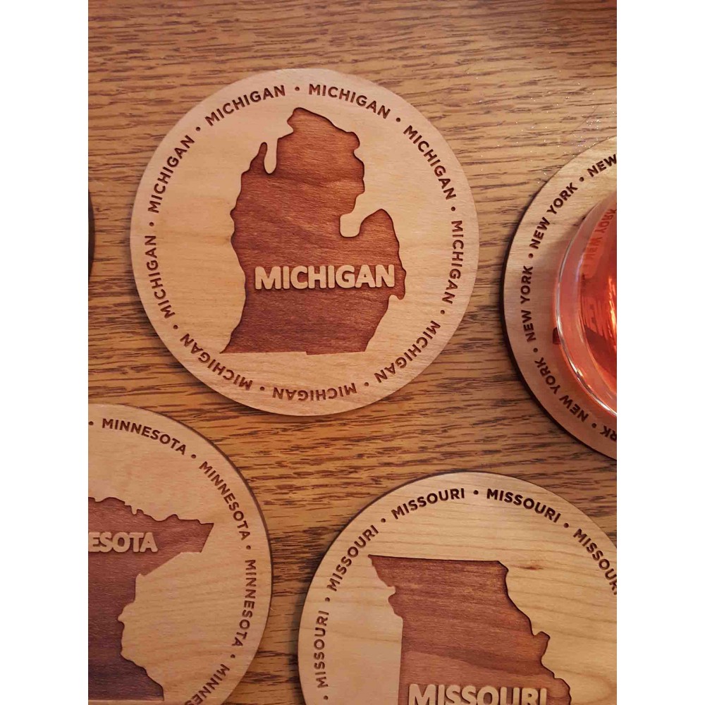 3.5" - Michigan Hardwood Coasters with Logo 3.5" - Michigan Hardwood Coasters with Logo