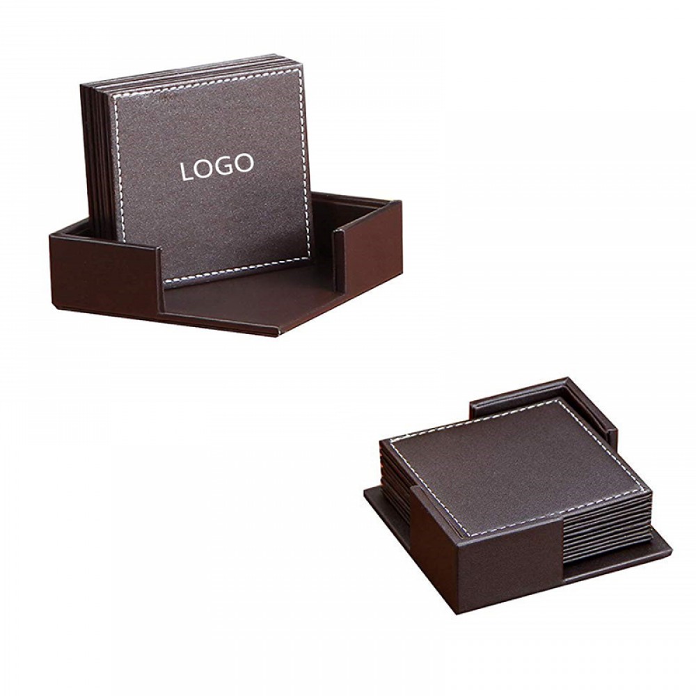 6pcs PU Coasters with Holder Custom Printed 6pcs PU Coasters with Holder Custom Printed