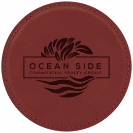 4" Round Laserable Coaster, Rose Leatherette with Logo