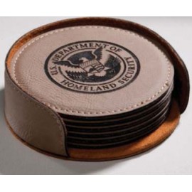 Custom Imprinted Individual Round Leather Coaster