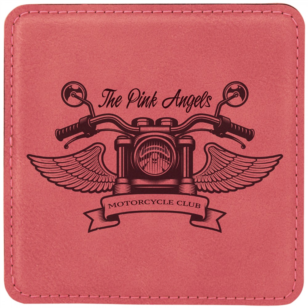 Customized 4" Square Pink Laserable Leatherette Coaster Customized 4" Square Pink Laserable Leatherette Coaster