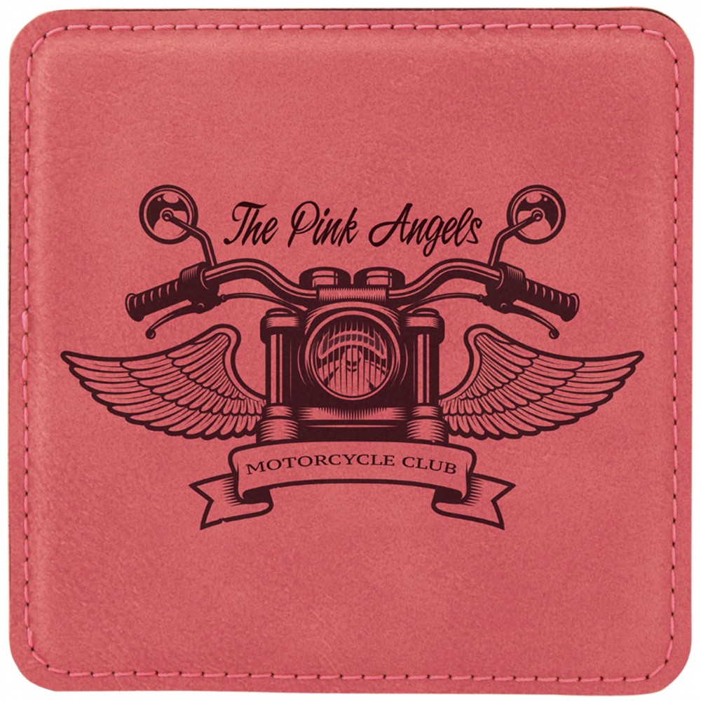 Customized 4" Square Pink Laserable Leatherette Coaster