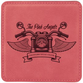 Customized 4" Square Pink Laserable Leatherette Coaster