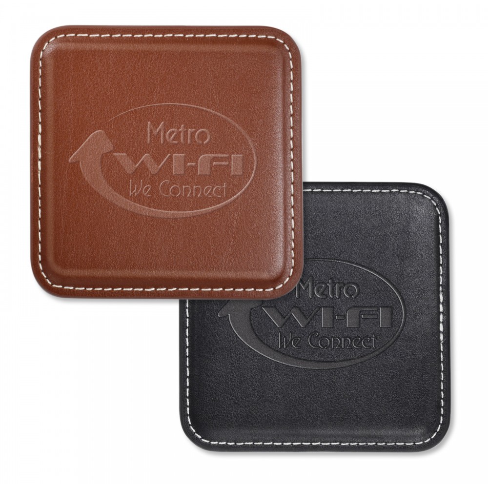Vintage Leather Square Coaster with Logo
