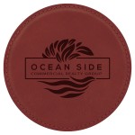 Promotional Round Coaster, Rose Faux Leather, 4" Dia