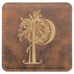 Square Coaster, Rustic Faux Leather, 4x4" with Logo