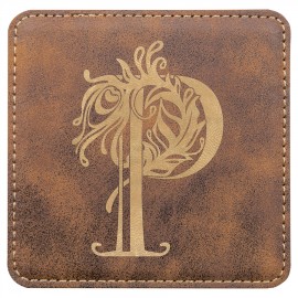 Square Coaster, Rustic Faux Leather, 4x4" with Logo