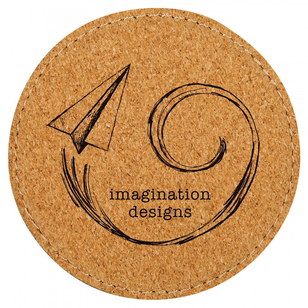 Promotional 4" Round Cork Coaster with Stitching