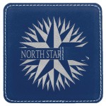 Promotional Square Coaster, Blue Faux Leather, 4x4"