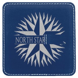 Promotional Square Coaster, Blue Faux Leather, 4x4"