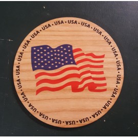 3.5" - Waving American Flag Hardwood Coasters with Logo