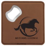 Coaster Bottle Opener, Dark Brown Faux Leather with Logo