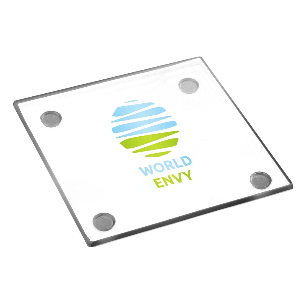 Promotional 4" Glass Square Coasters w/ 2 Color Imprint