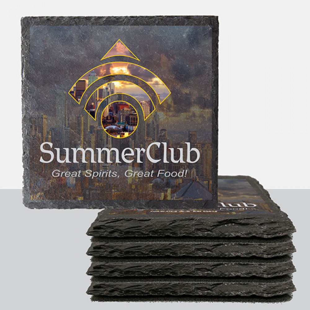 4 Pack Square Slate Coasters with Logo