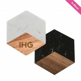 Wood Marble Coaster Hexagon - OCEAN with Logo
