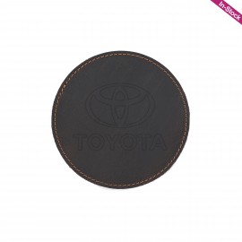 Debossed Top Grain Genuine Leather Round Coaster with Logo