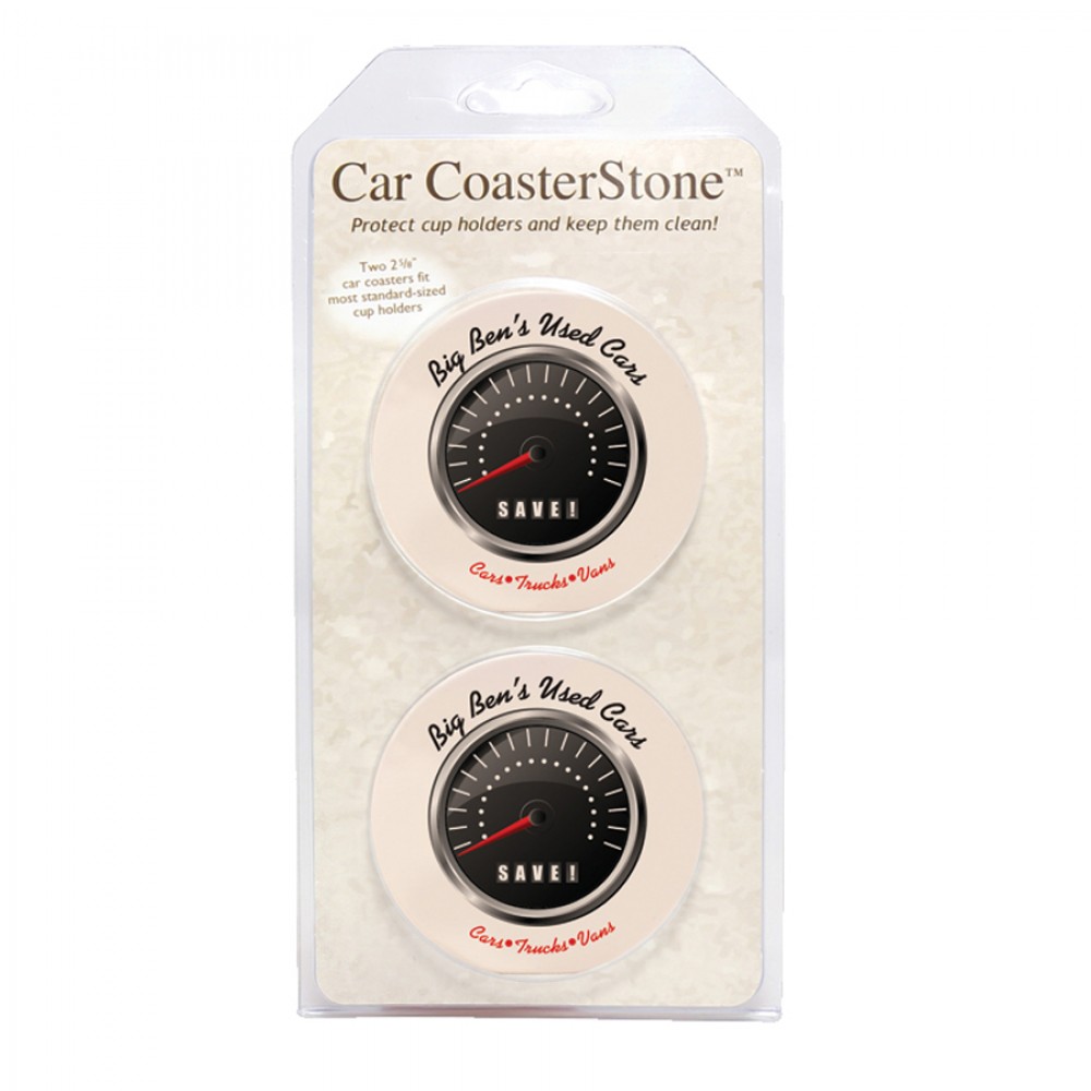 CoasterStone Absorbent Stone Car Coaster - 2 Pack (2 5/8") with Logo