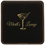 Leatherette Black/Gold Leather Coaster (4" x 4") with Logo