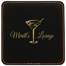 Leatherette Black/Gold Leather Coaster (4" x 4") with Logo  Leatherette Black/Gold Leather Coaster (4" x 4") with Logo