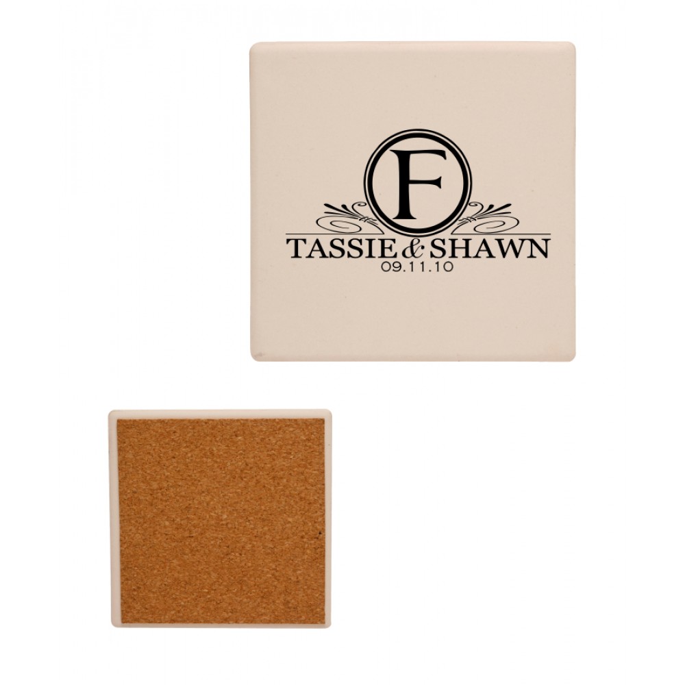 4" Square Absorbent Stone Coaster with Logo