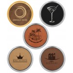 3 5/8" Round Laserable Leatherette Coasters with Logo
