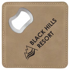 Leatherette Bottle Opener Coaster, Light Brown with Logo  Leatherette Bottle Opener Coaster, Light Brown with Logo