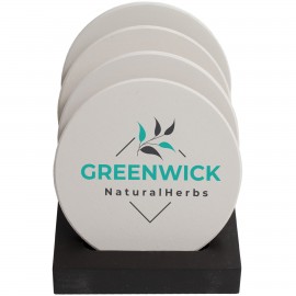 Custom Round Ceramic Coaster: 4 Pc. Set with Stand