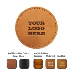 Full-Grain Leather Double Sided Round Coaster - Made in USA with Logo