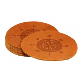 Full-Grain Leather Coaster - Single Round 3.75"- Made in USA with Logo